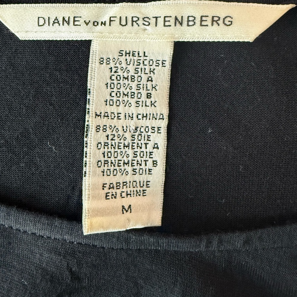 DIANE VON FURSTENBERG DVF Noelle Mini Dress size M Black Tan Fray Hem - Picture 4 of 4